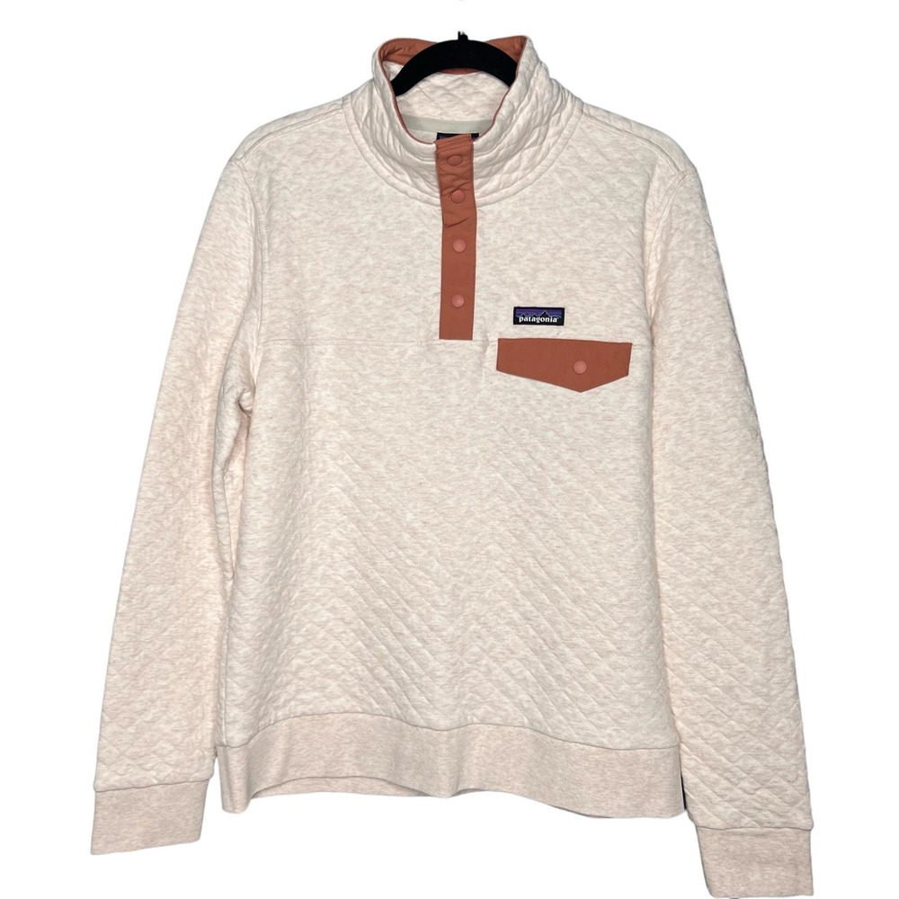Patagonia Quilted Cowl Sweatshirt in Cream with Brown Trim - Picture 5 of 15